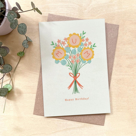 Happy Birthday' Flower Bouquet Recycled Coffee Cup Card for Mum