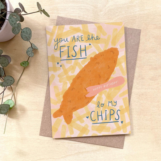 Fish to my Chips' Happy Birthday Recycled Coffee Cup Card