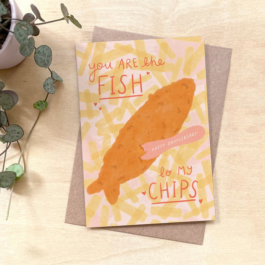 Fish to my Chips' Happy Anniversary Recycled Coffee Cup Card