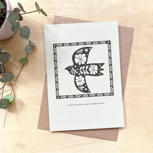 Illustrated Bird Sympathy Recycled Coffee Cup Card