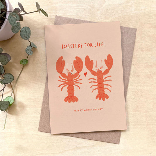 'Lobsters for Life Anniversary' Recycled Coffee Cup Card