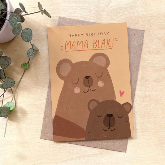 'Happy Birthday Mama Bear' Recycled Coffee Cup Card for Mum