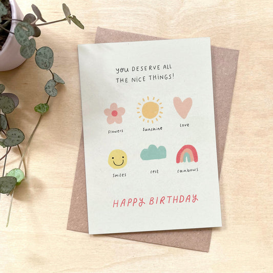 Happy Birthday 'You Deserve All The Nice Things' Recycled Coffee Cup Card