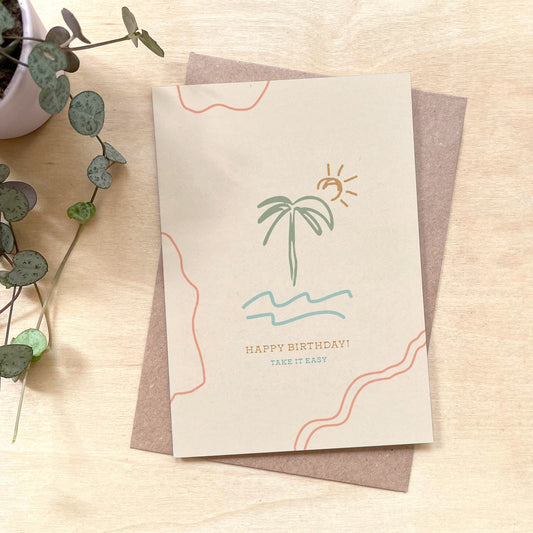 Happy Birthday 'Take it Easy' Recycled Coffee Cup Card