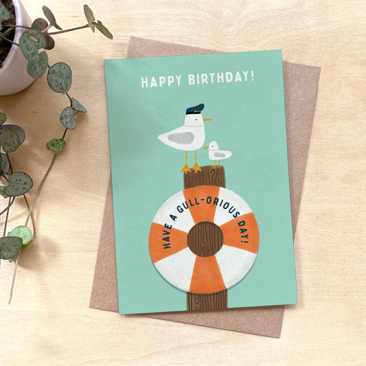 'Have a Gull-orious Birthday' Seagull Recycled Coffee Cup Card