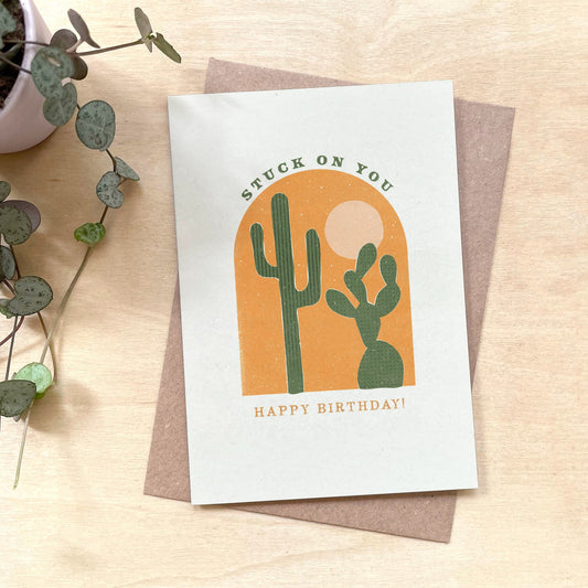 'Stuck on You' Happy Birthday Recycled Coffee Cup Card