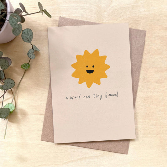 'Brand New Tiny Human' New Baby Recycled Coffee Cup Card