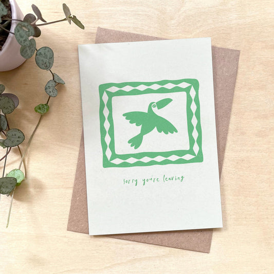 'Sorry You're Leaving' Toucan Recycled Coffee Cup Card