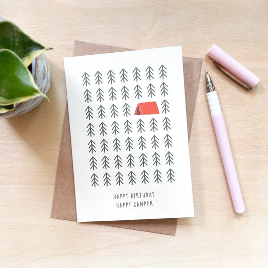 'Happy Birthday Happy Camper' Recycled Coffee Cup Card