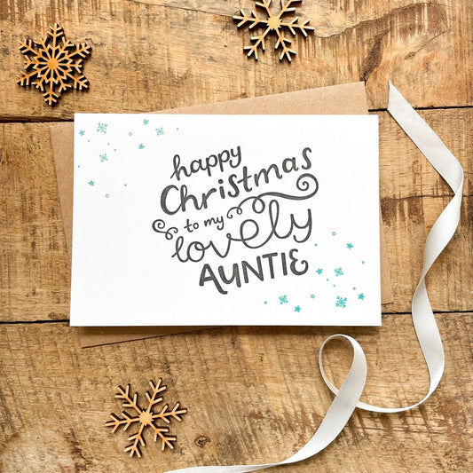 'Happy Christmas to my Lovely Auntie' Recycled Coffee Cup Card