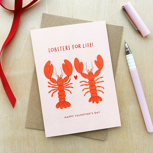 Lobsters For Life - Recycled Coffee Cup Valentine's Card
