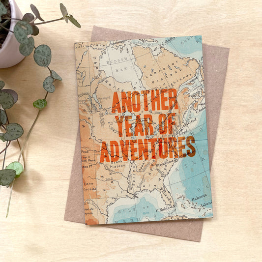 'Another Year of Adventures' (Map) Recycled Coffee Cup Card