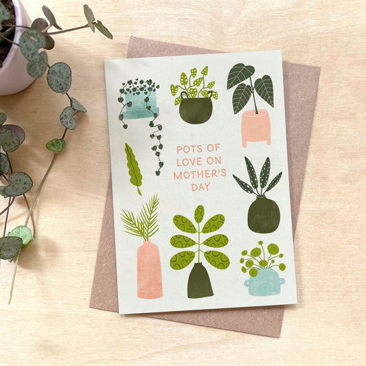 'Pots of Love' Recycled Coffee Cup Mother's Day Card