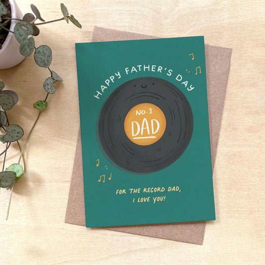 'Record' Father's Day Recycled Coffee Cup Card