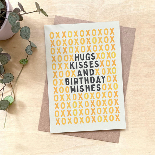 Hugs and Kisses - Recycled Coffee Cup Birthday Card