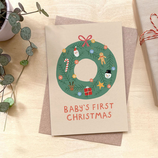 Baby's First Christmas Recycled Coffee Cup Card