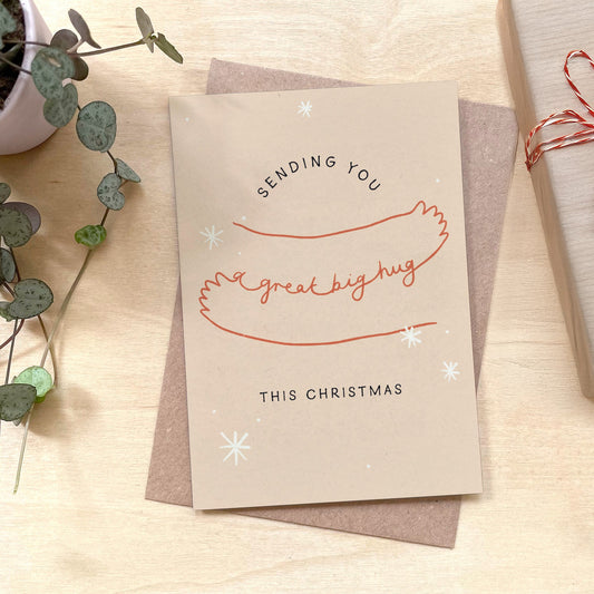 Sending a Great Big Hug - Recycled Coffee Cup Christmas Card