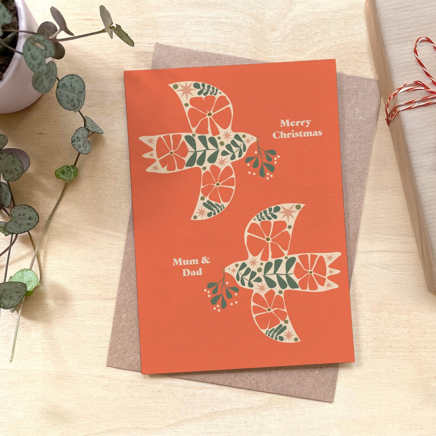 Merry Christmas Mum and Dad Birds - Recycled Coffee Cup Christmas Card
