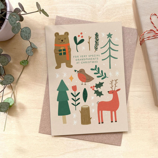 Grandparents Folky Christmas Recycled Coffee Cup Card