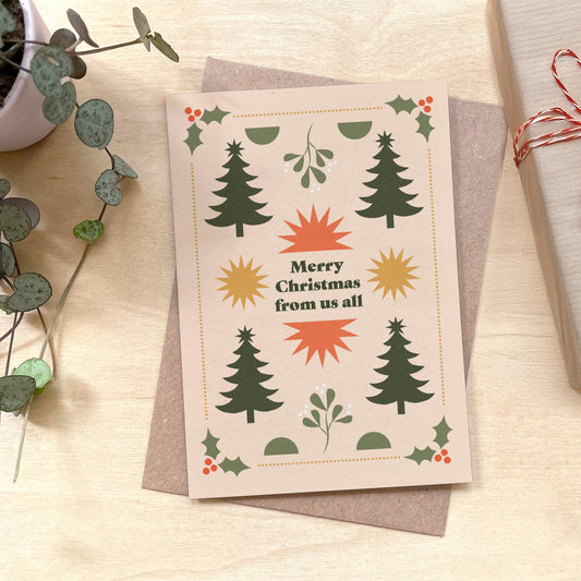 Merry Christmas From All of Us Recycled Coffee Cup Christmas Card