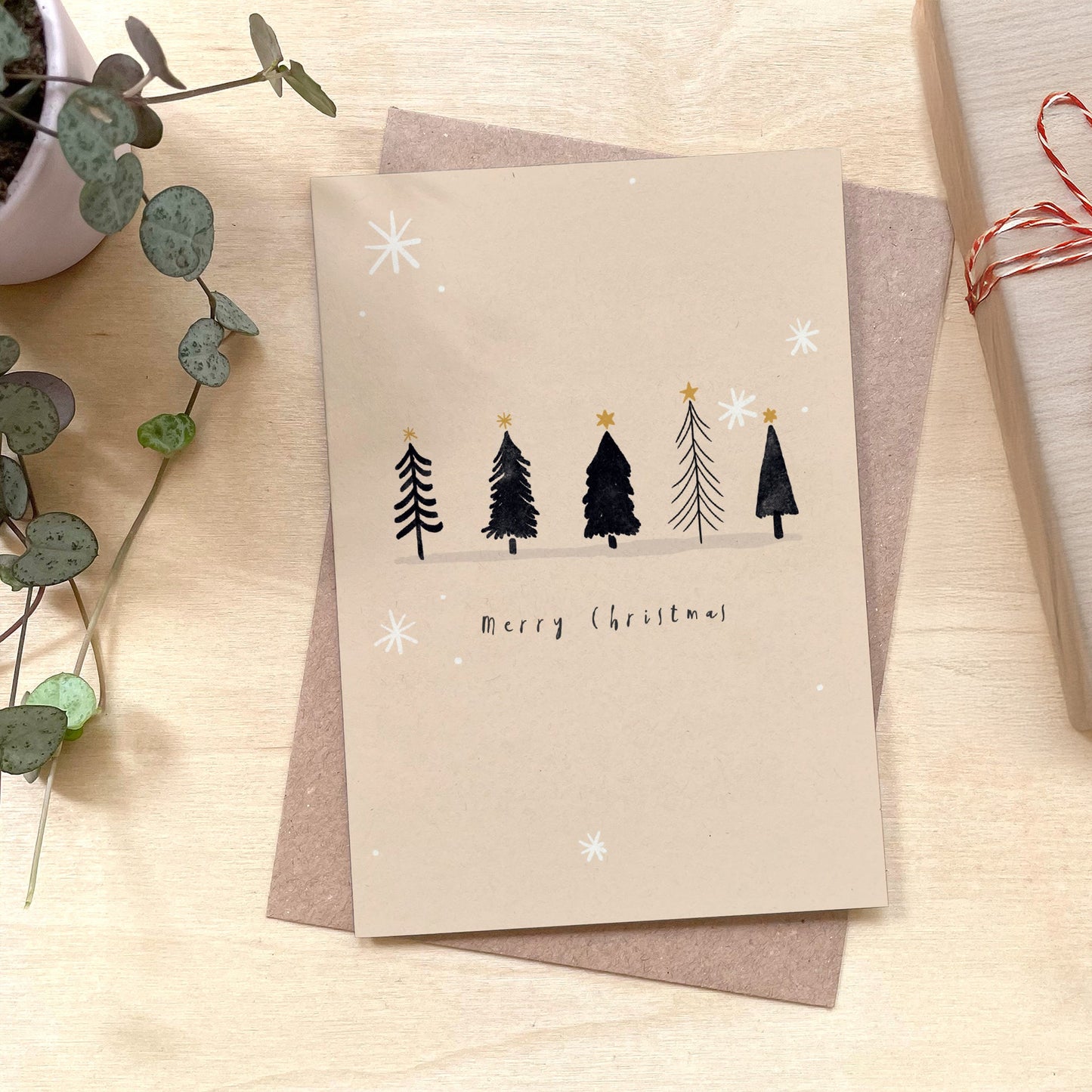 Merry Christmas Trees - Recycled Coffee Cup Christmas Card