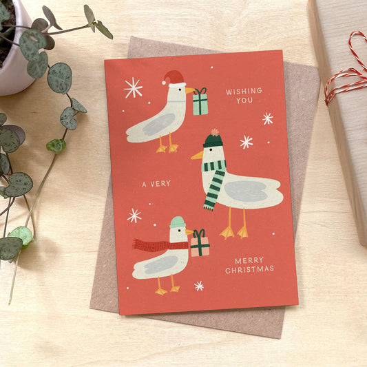 Seagull Very Merry Christmas Recycled Coffee Cup Card