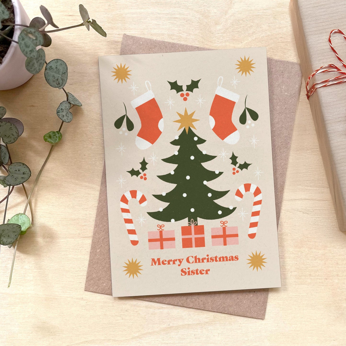 Merry Christmas Sister - Recycled Coffee Cup Christmas Card