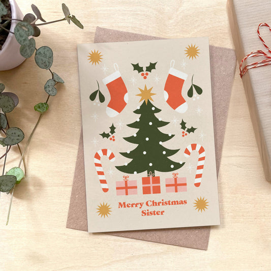 Merry Christmas Sister Recycled Coffee Cup Card