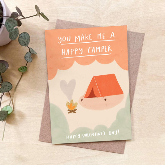 'Happy Camper' Valentine's Recycled Coffee Cup Card