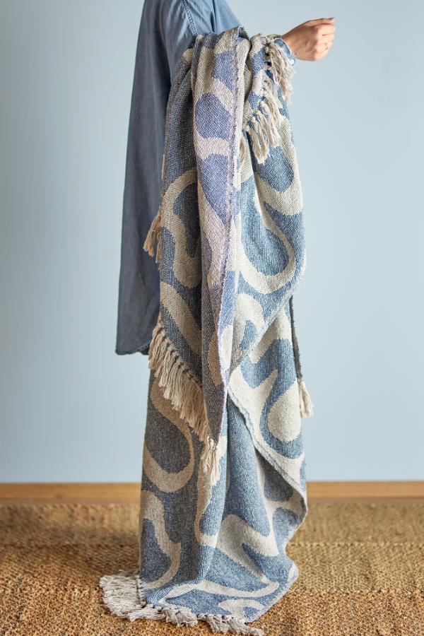 Bloomingville Recycled Cotton Throw Blanket - Salobre Blue