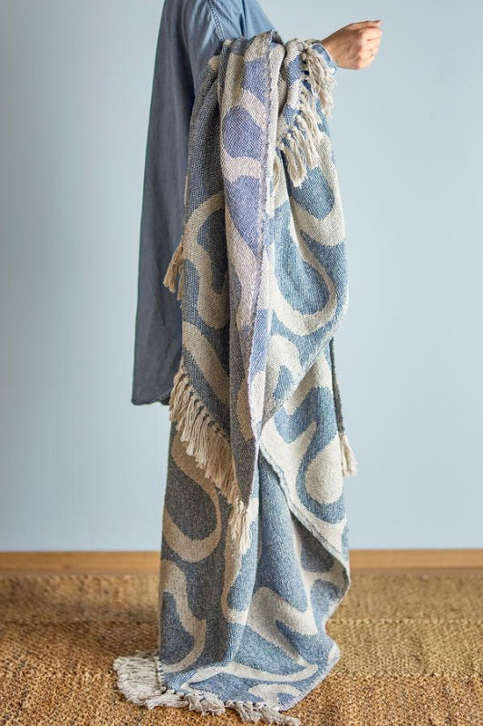 Bloomingville Recycled Cotton Throw Blanket - Salobre Blue