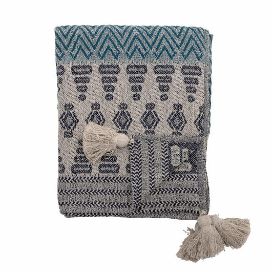 Bloomingville Recycled Cotton Throw Blanket - Milas Blue