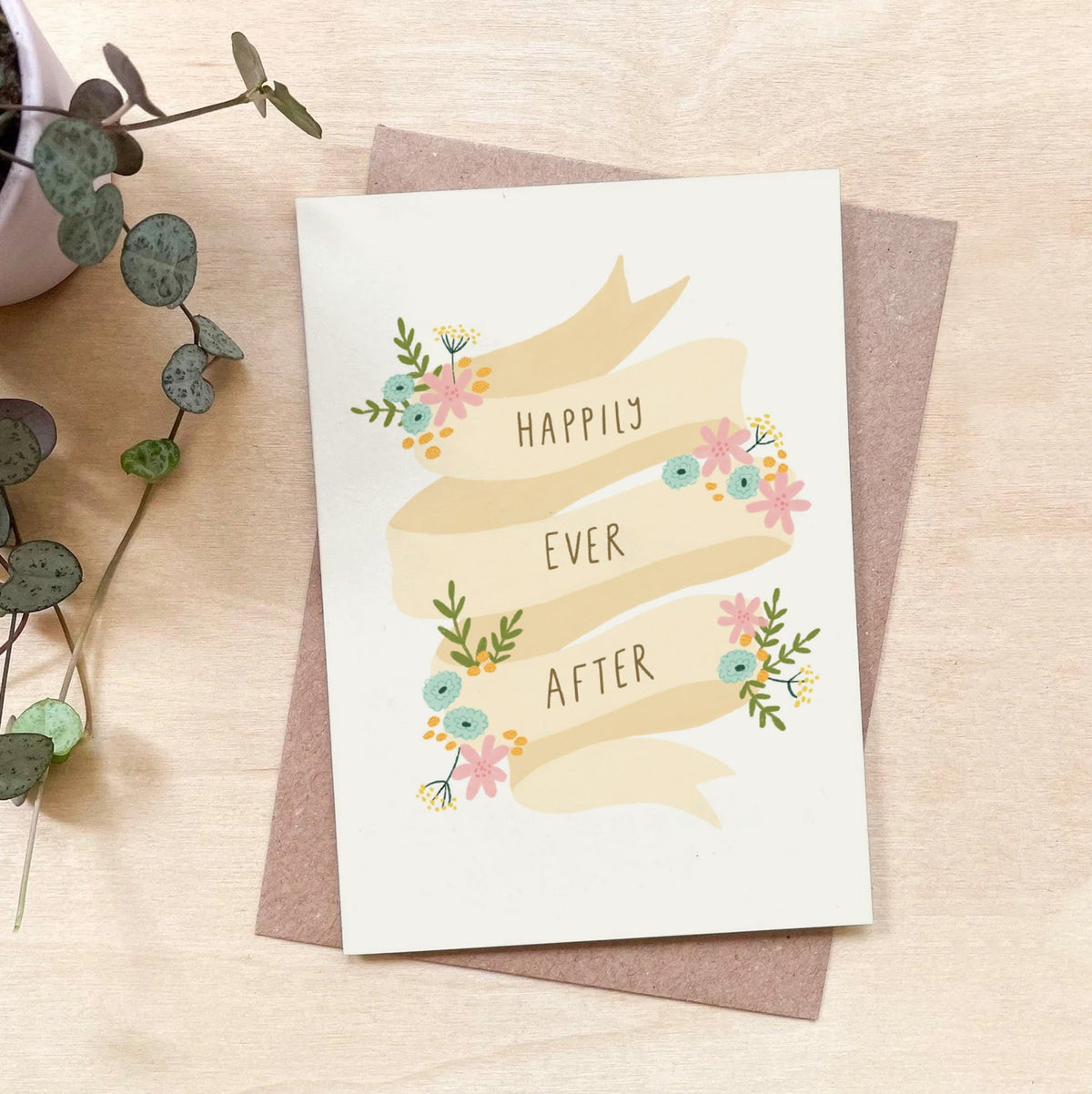 Happily Ever After Banner - Recycled Coffee Cup Wedding Card