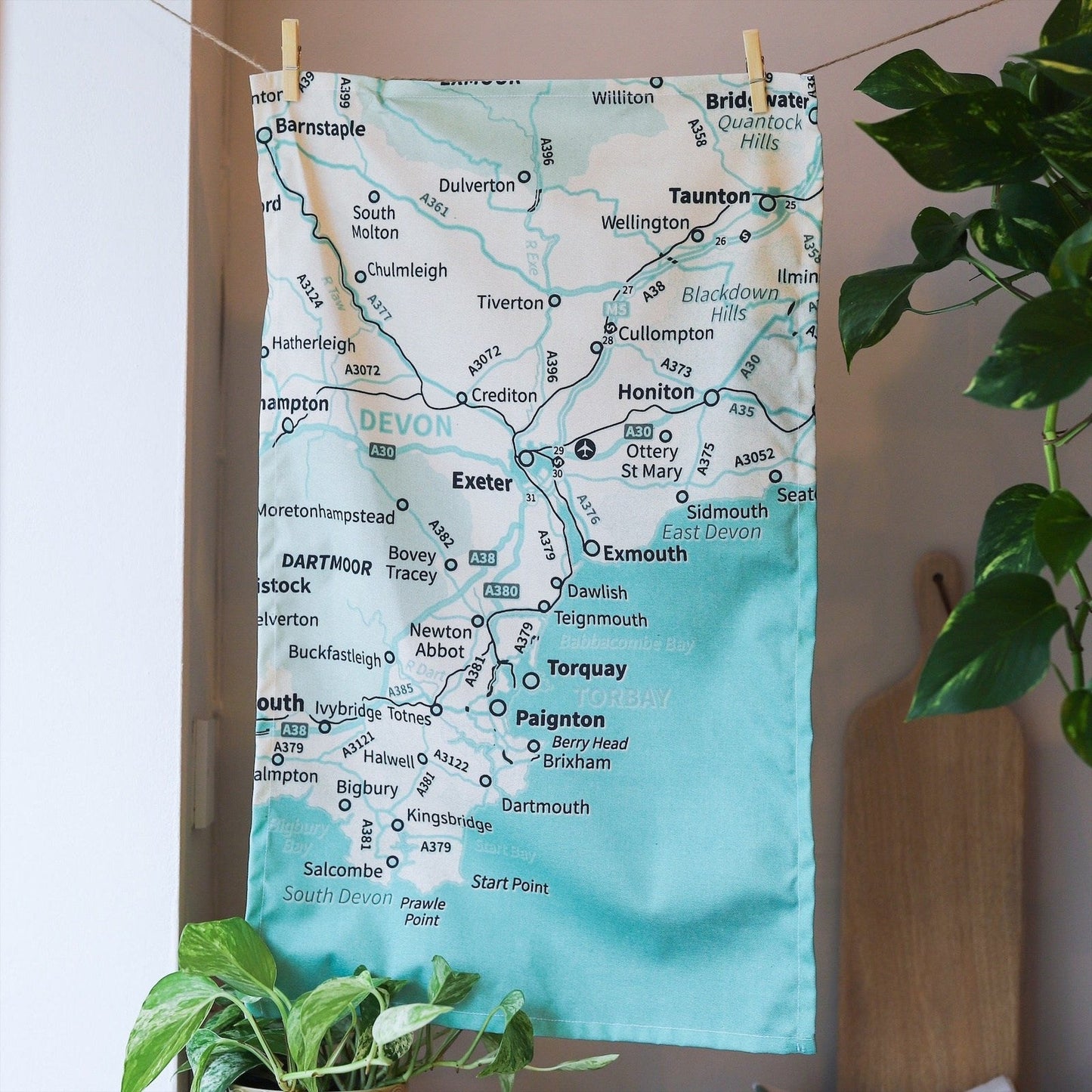 Devon Coastal Map Tea Towel