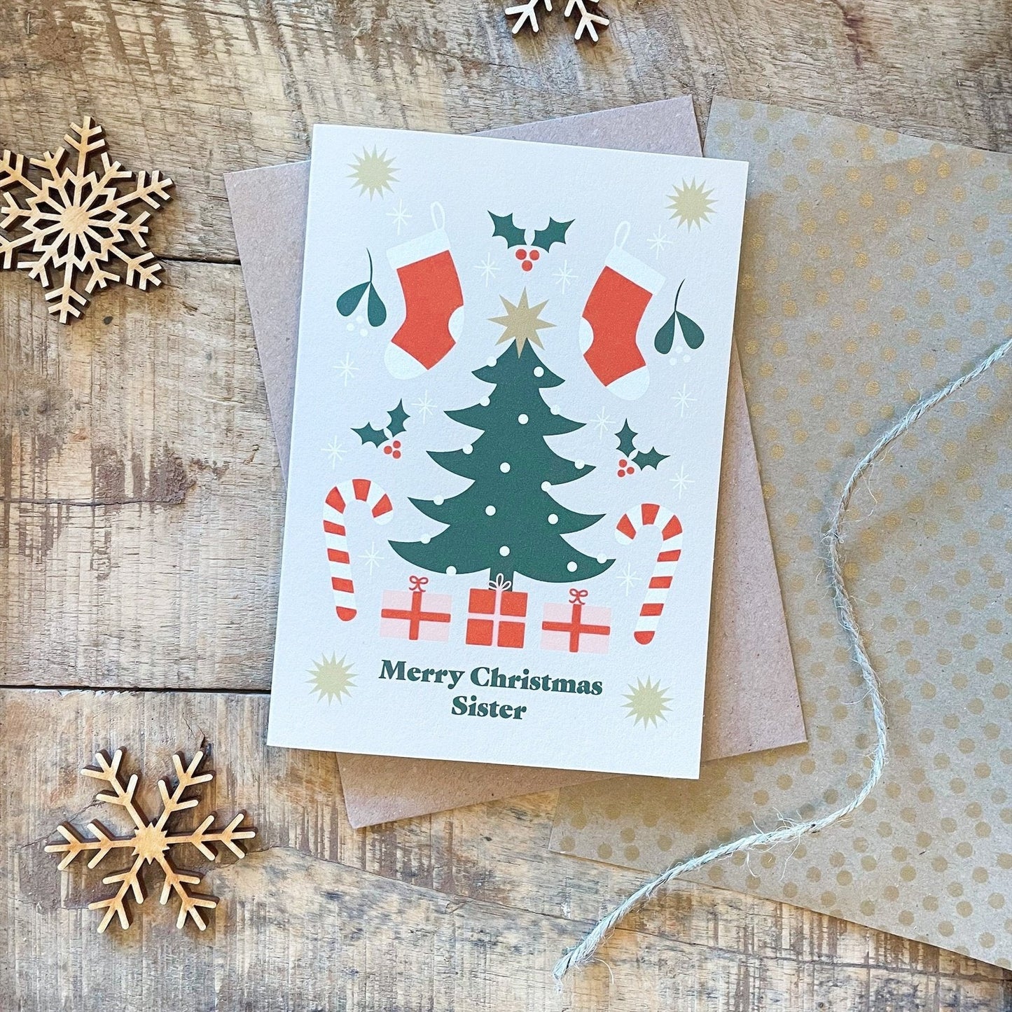 'Merry Christmas Sister' Recycled Coffee Cup Christmas Card
