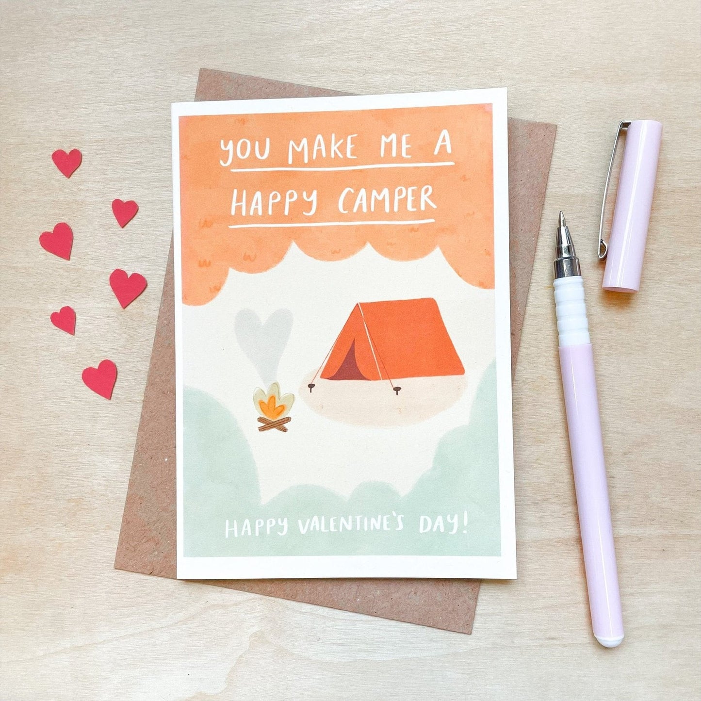 'Happy Camper' Valentine's Recycled Coffee Cup Card