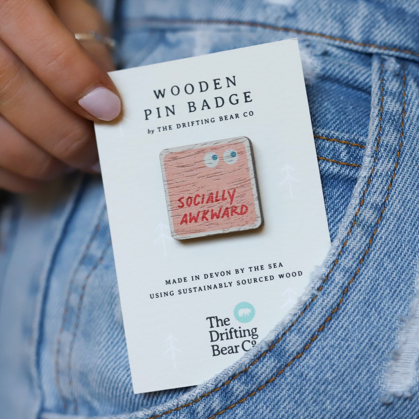 Wooden Pin Badge - Socially Awkward