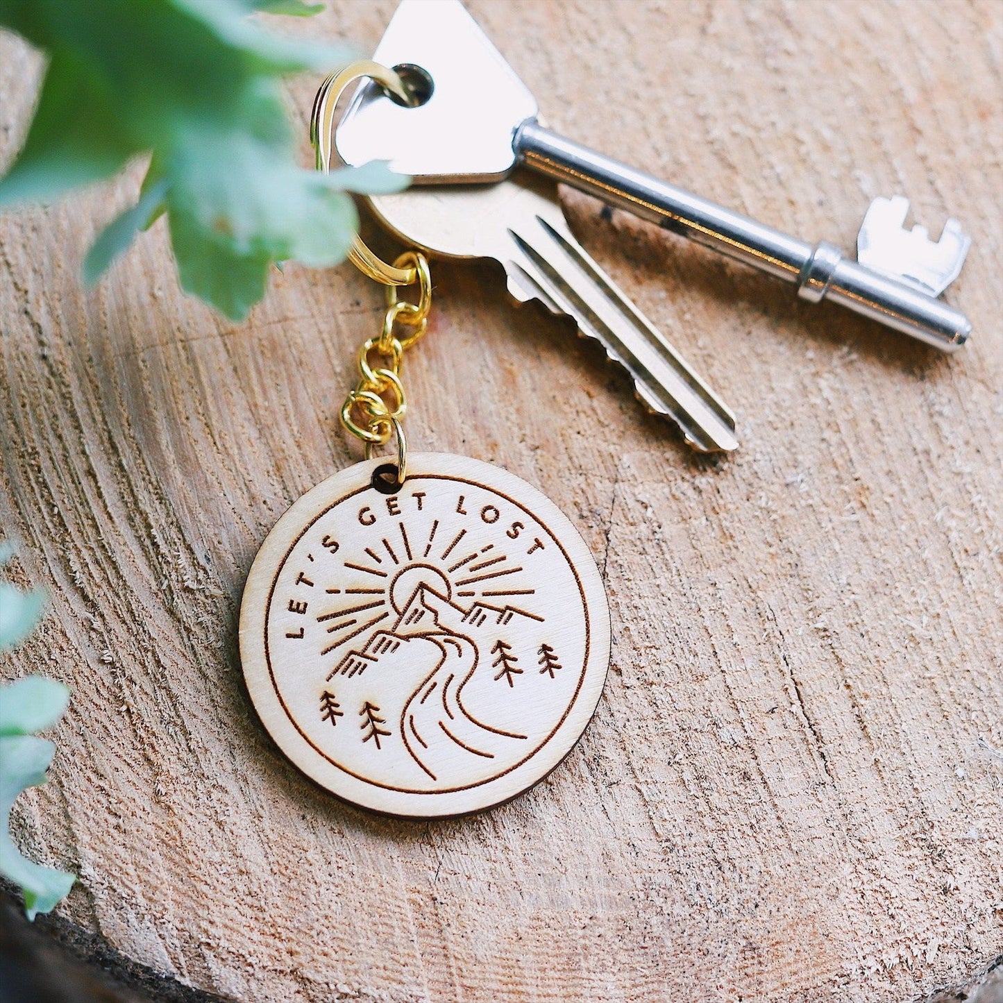 Let's Get Lost Wooden Keychain