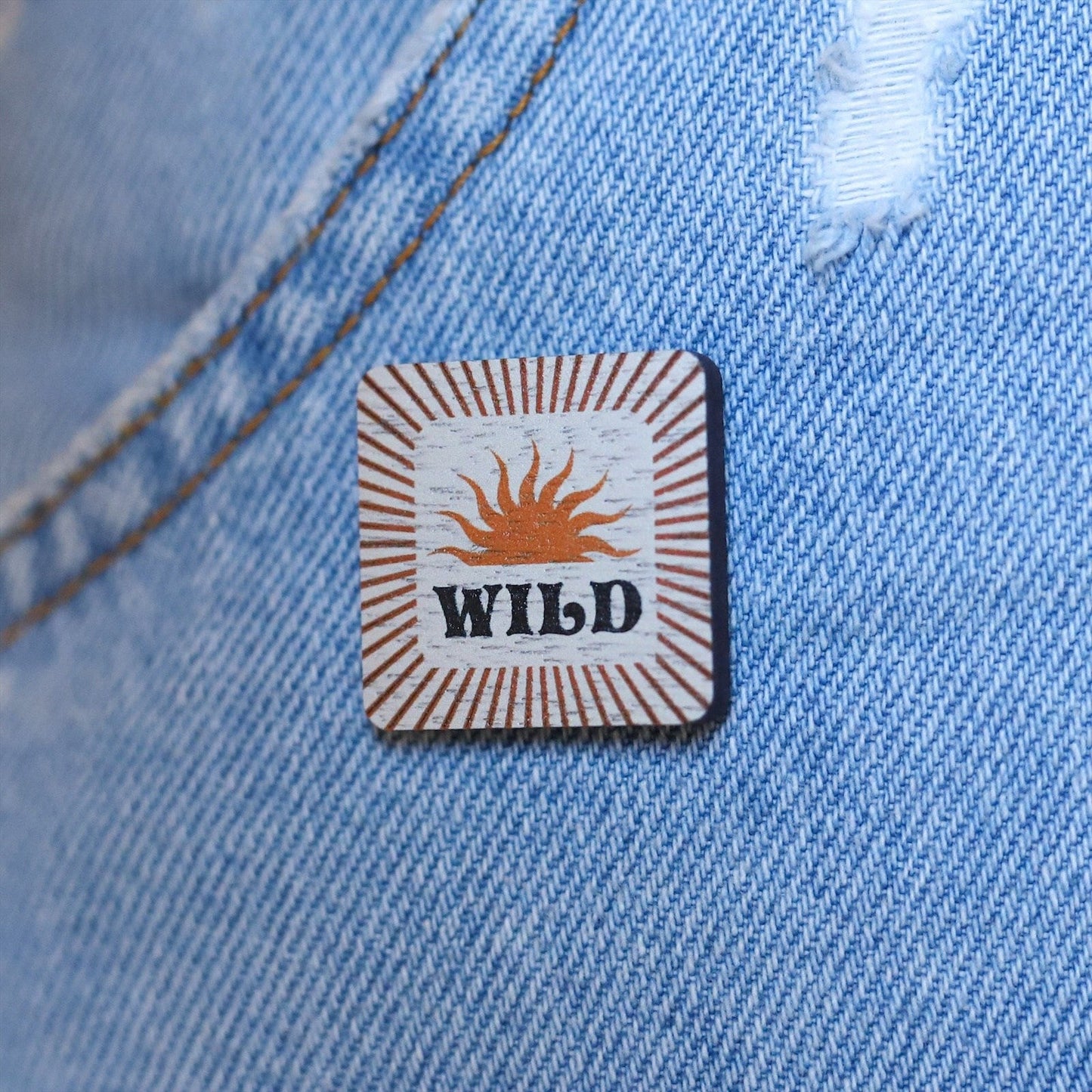 Wild Boho Sunburst Wooden Pin Badge
