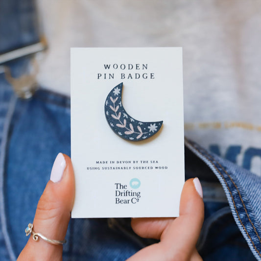 Wooden Pin Badge - Moon