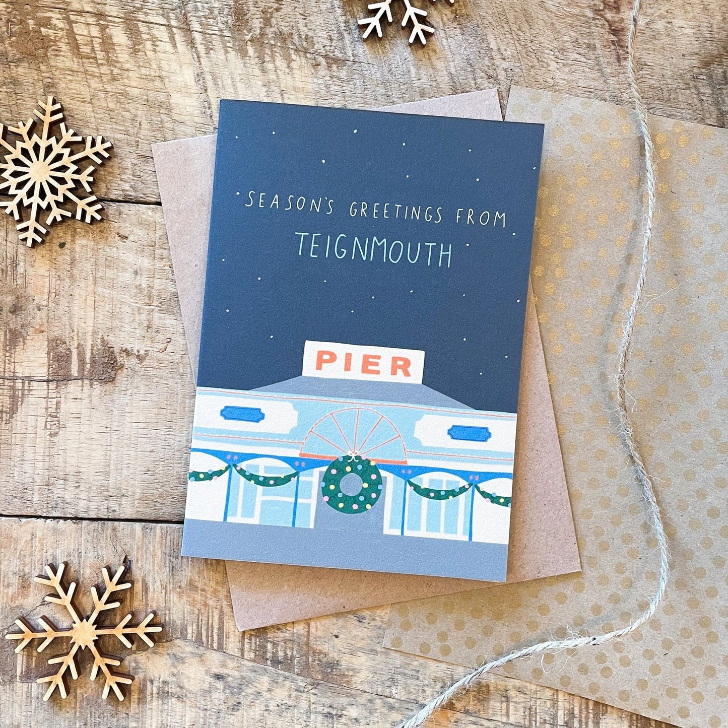 'Seasons Greetings from Teignmouth' Recycled Coffee Cup Christmas Card