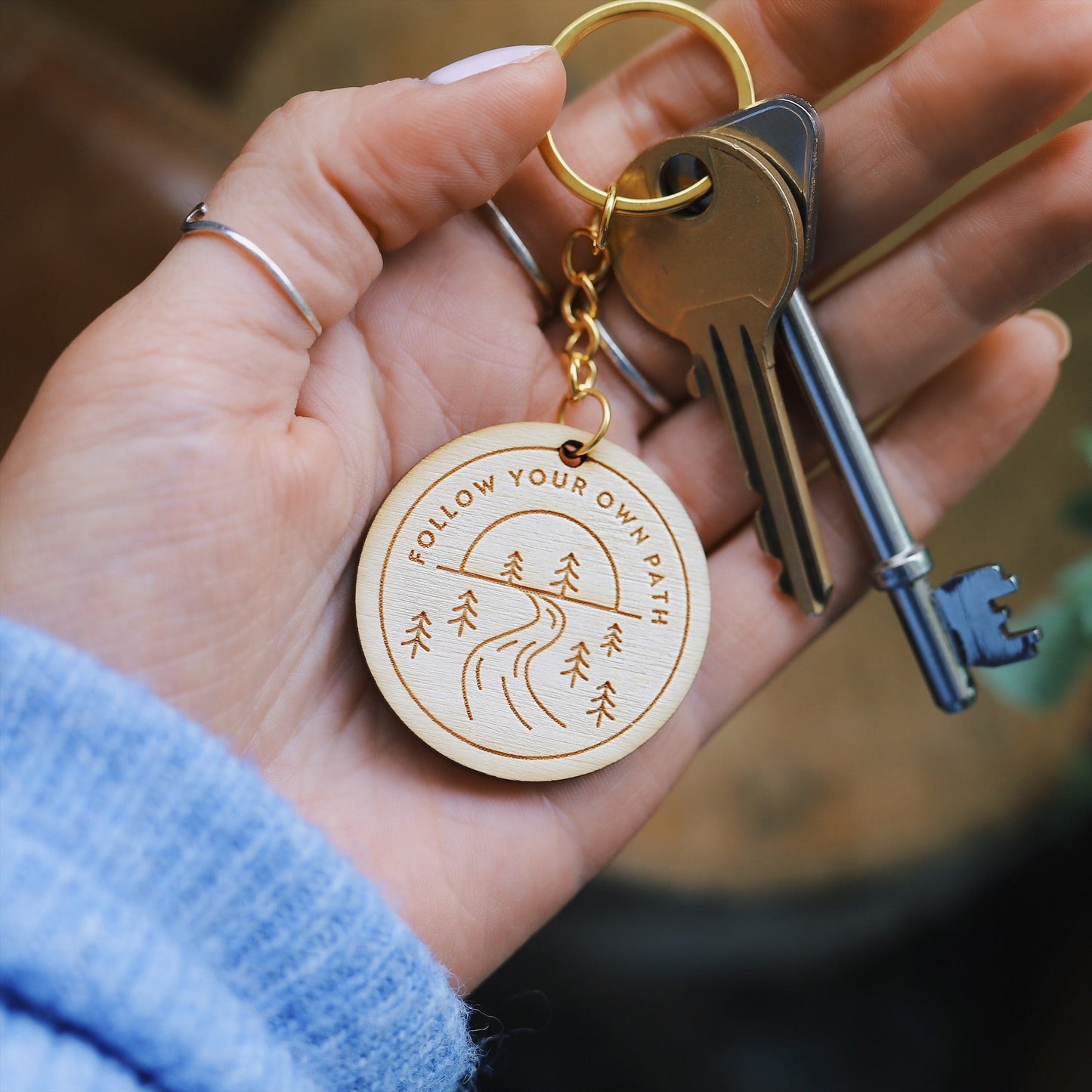 Follow Your Own Path Wooden Keychain