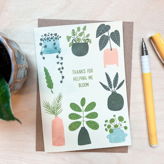 'Thanks For Helping Me Bloom' Recycled Coffee Cup Card