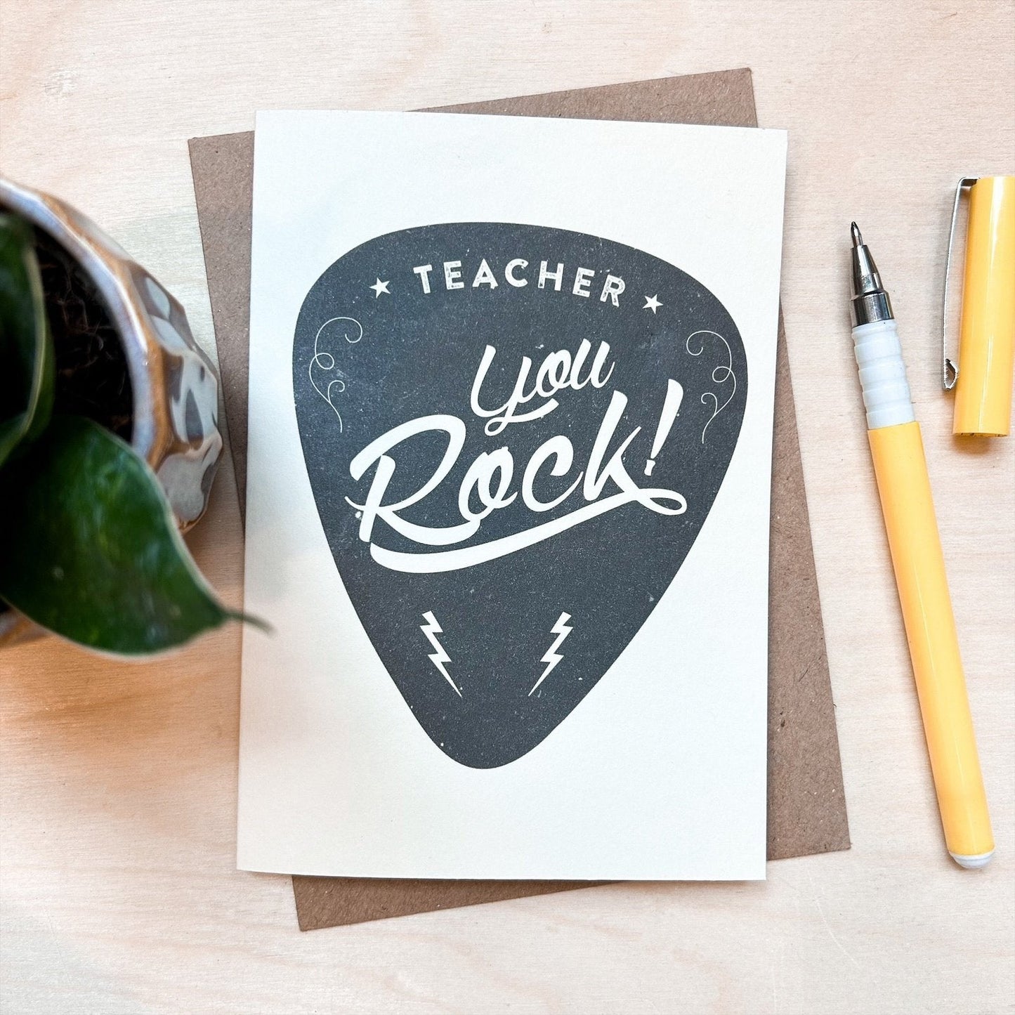 'Teacher, You Rock' Recycled Coffee Cup Card