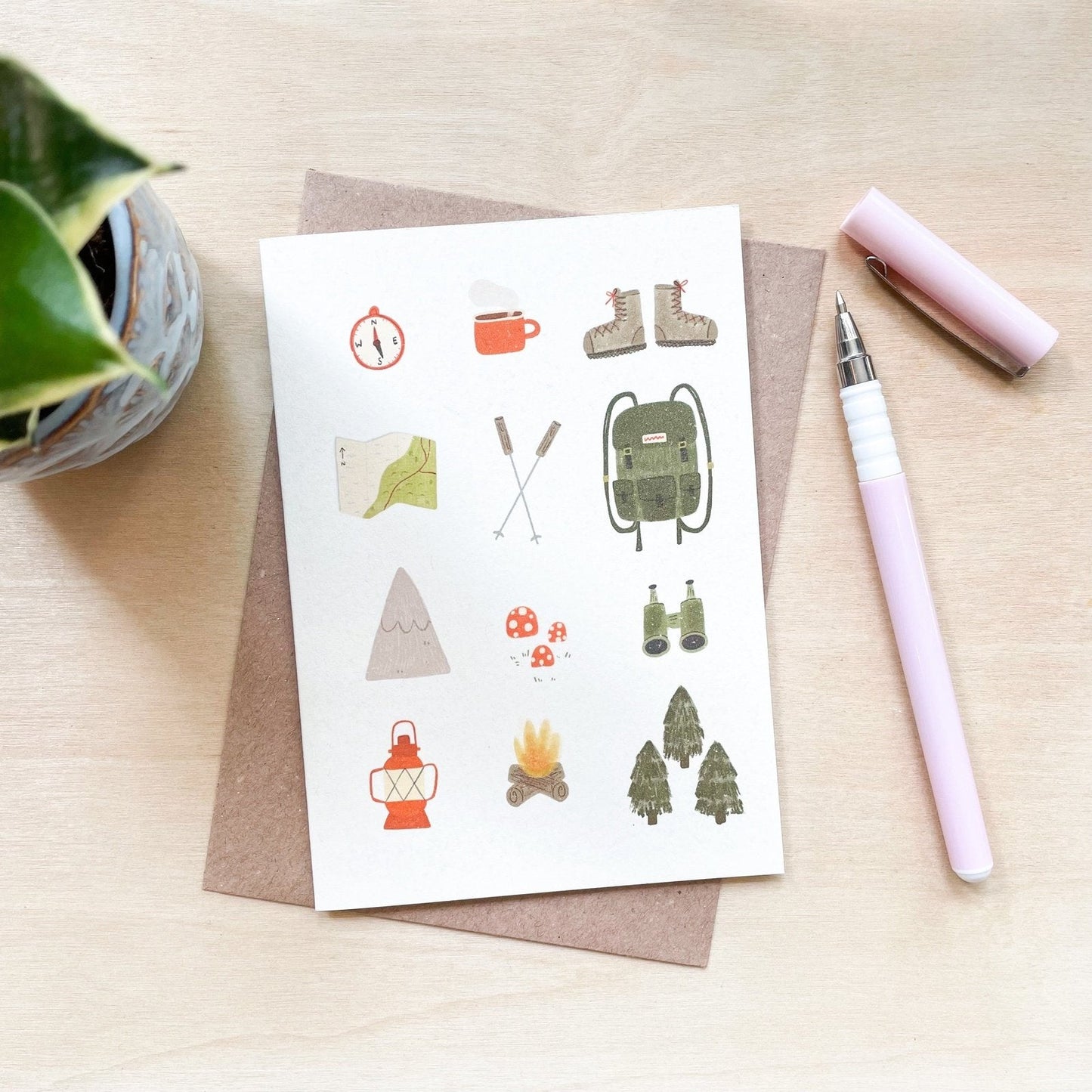 'Camping Icons' Recycled Coffee Cup Card
