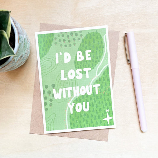 'Lost Without You' Recycled Coffee Cup Card
