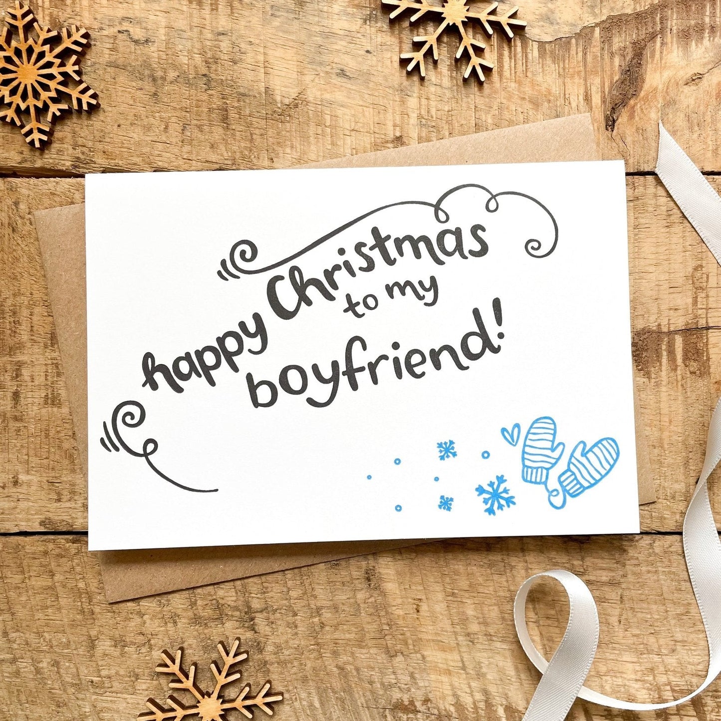 'Happy Christmas to my Boyfriend!' Recycled Coffee Cup Card