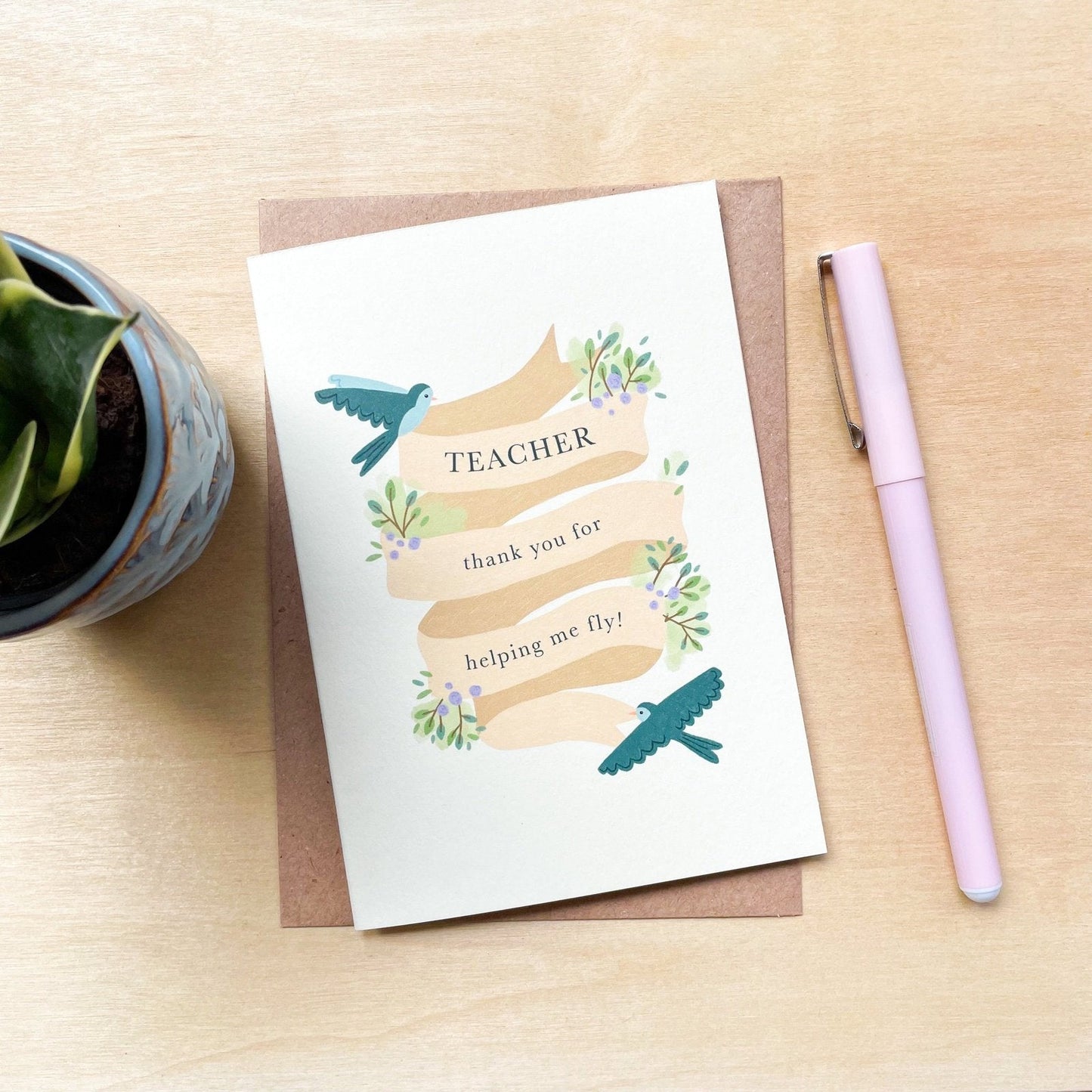 'Teacher, Thank You for Helping Me Fly' Recycled Coffee Cup Card