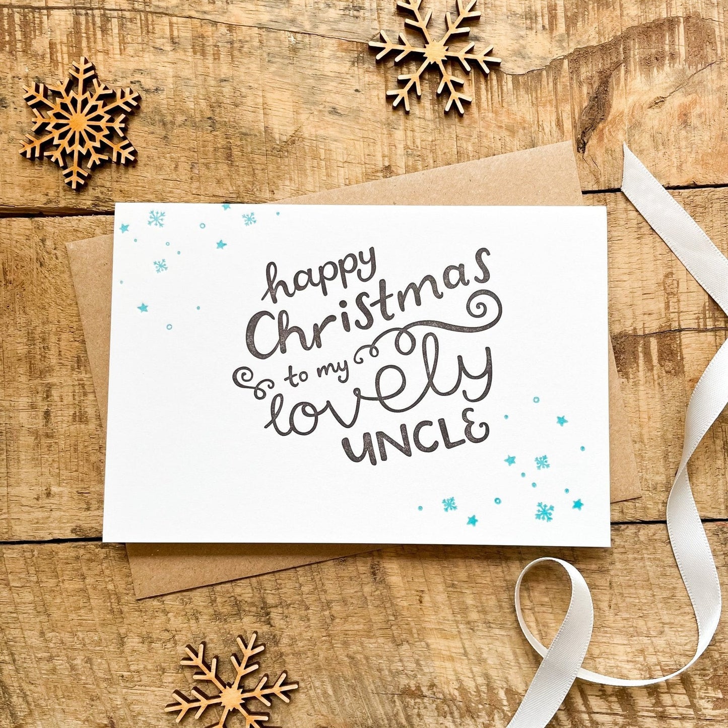 'Happy Christmas to my Lovely Uncle' Recycled Coffee Cup Card