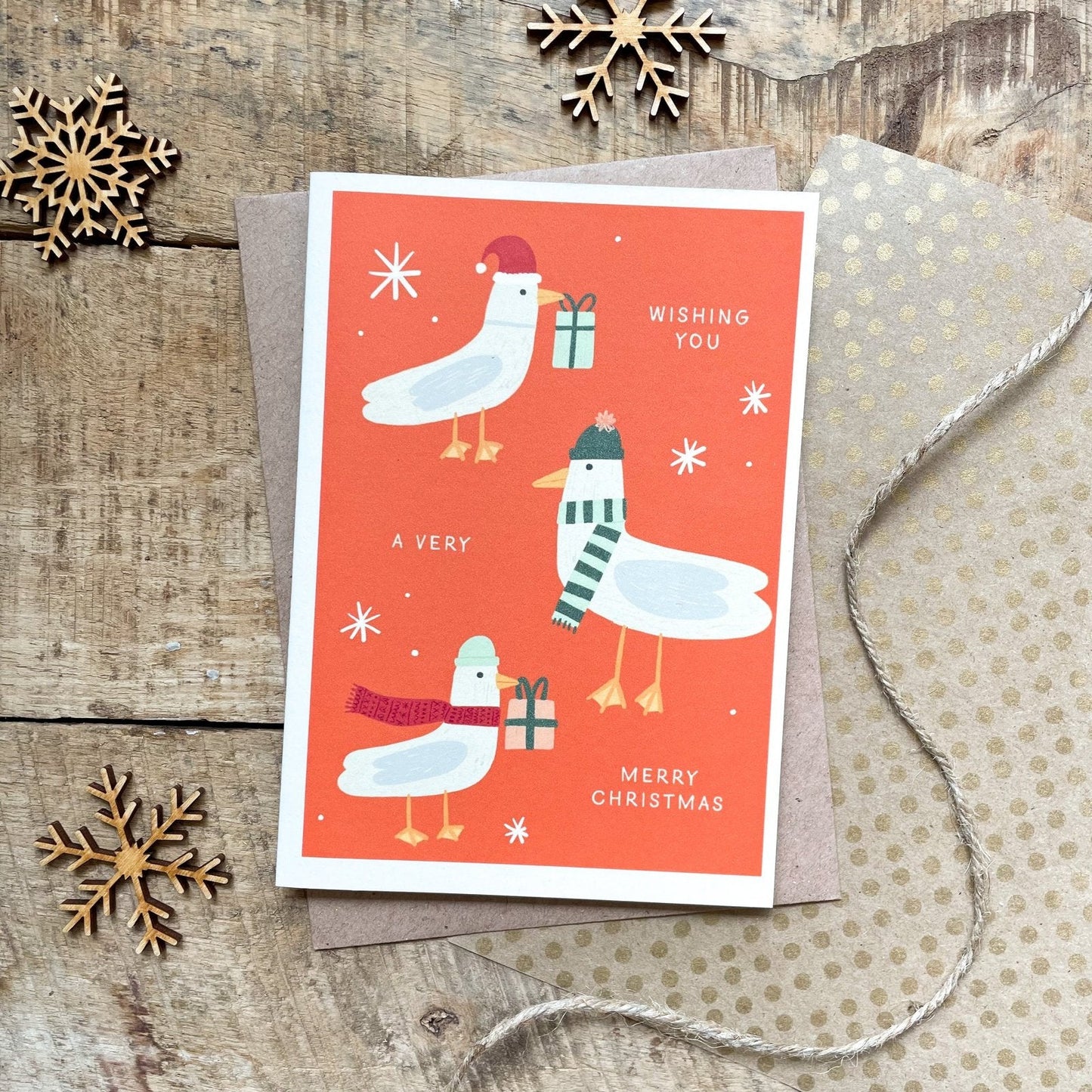 'Festive Seagulls' Recycled Coffee Cup Christmas Card